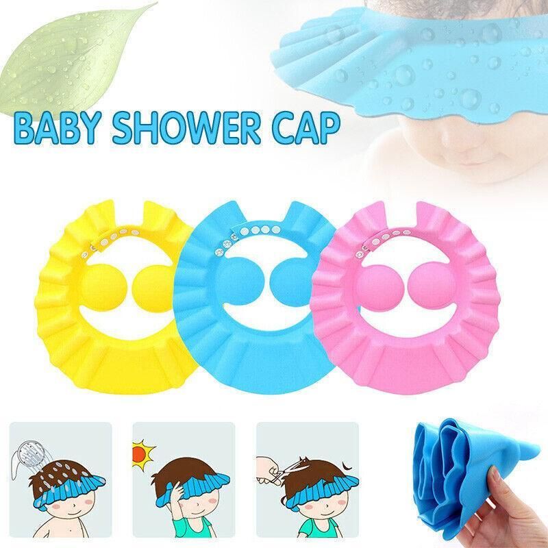 Adjustable Shampoo Shield Bath Hat w/Ear Cover for Hair Washing Protection Blue