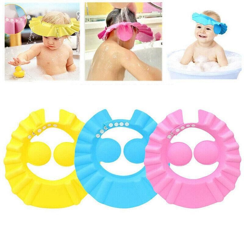 Adjustable Shampoo Shield Bath Hat w/Ear Cover for Hair Washing Protection Blue