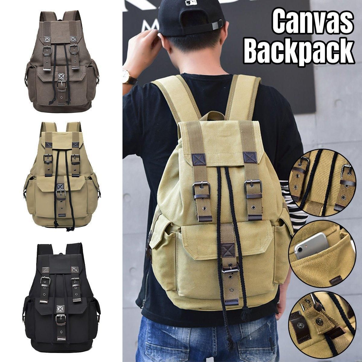 Unisex Retro Rucksack Large Capacity Travel Bag Leisure Backpack Schoolbag - Khaki