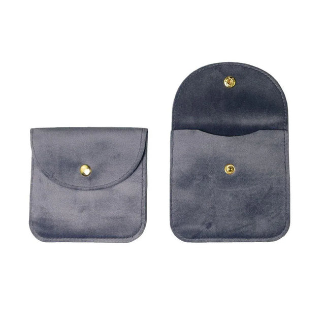 10pcs Velvet Jewelry Pouch Button Closure Thick Soft Ring Necklace Storage Bag - Grey