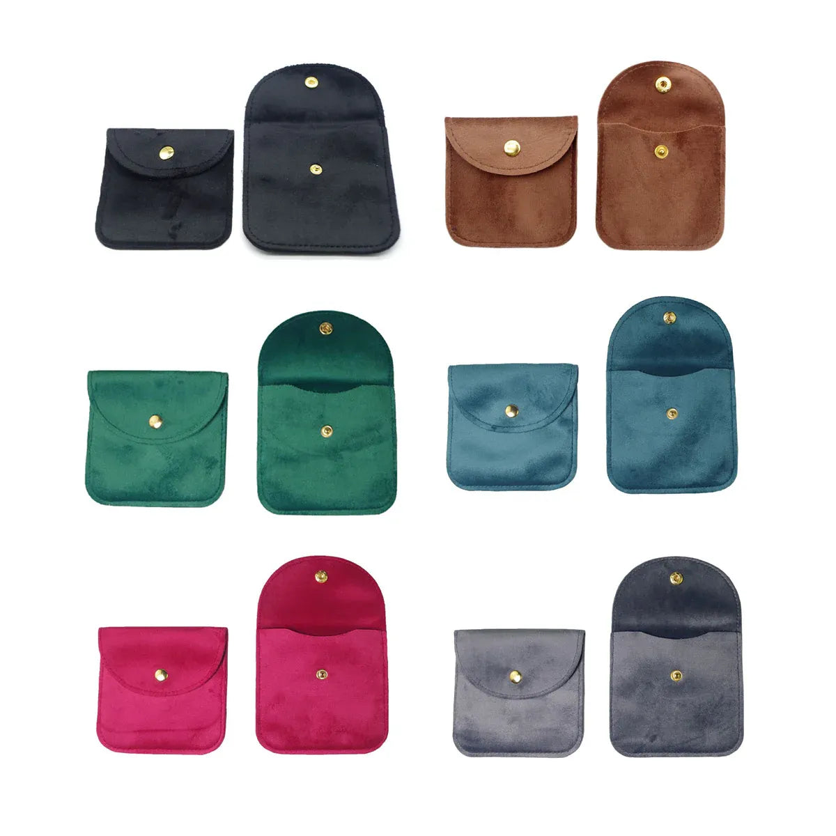 10pcs Velvet Jewelry Pouch Button Closure Thick Soft Ring Necklace Storage Bag - Rose Red
