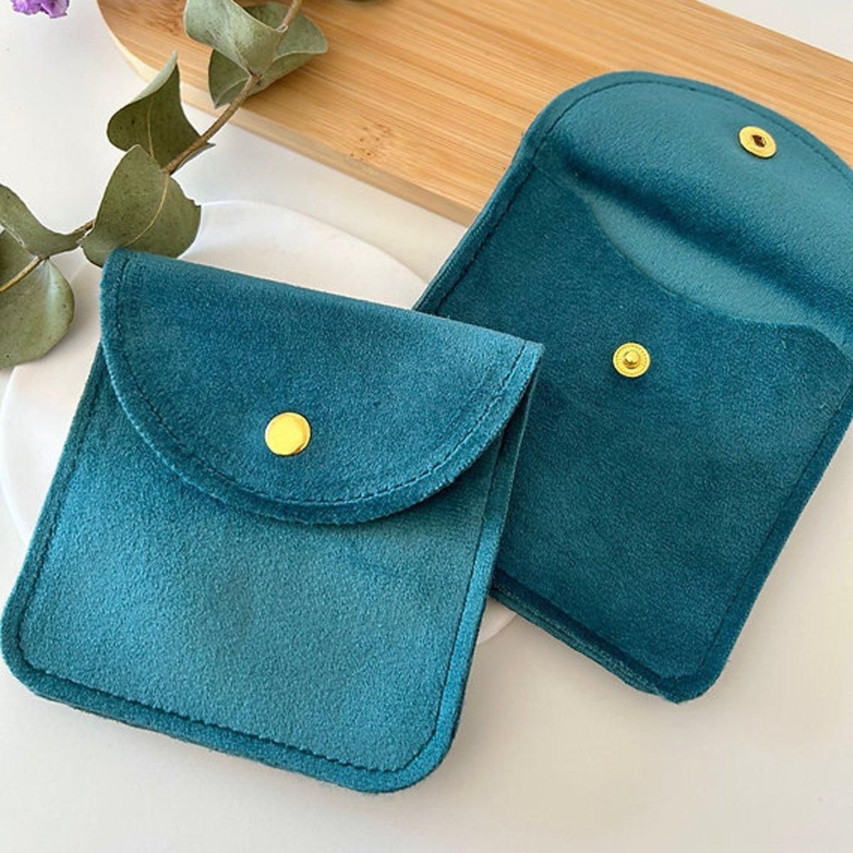 10pcs Velvet Jewelry Pouch Button Closure Thick Soft Ring Necklace Storage Bag - Rose Red