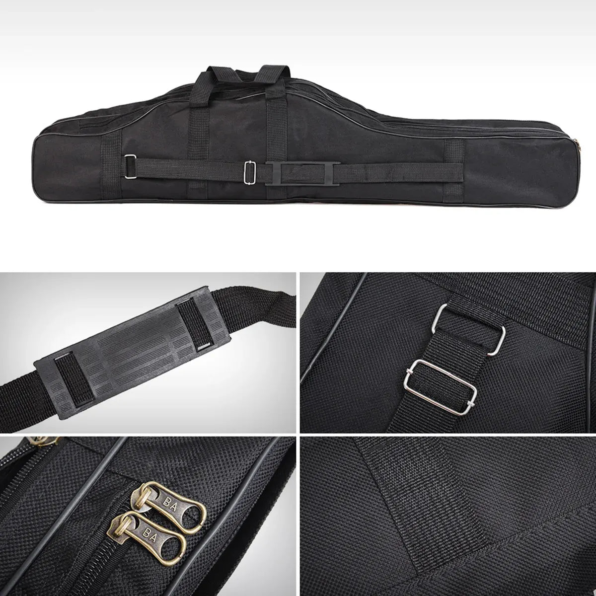 150cm Portable Foldable Fishing Rod Carrier Fish Pole Tools Storage Bag Case - Black
