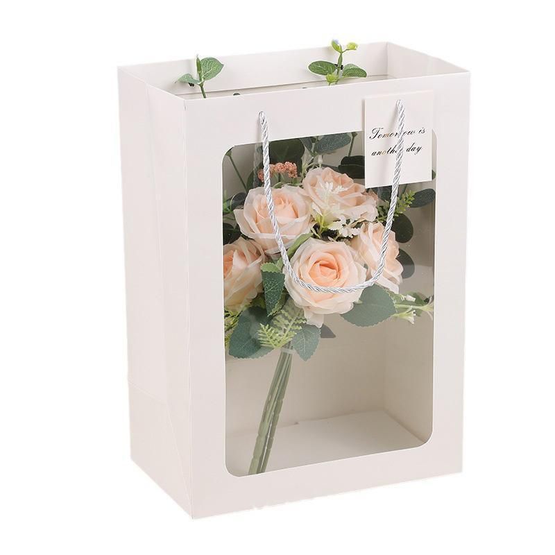25x Thick Gift Bags with Transparent Window for Valentines Day Bouquets and Gift - Tote-Bag-25pcs-Red-18-13-25cm