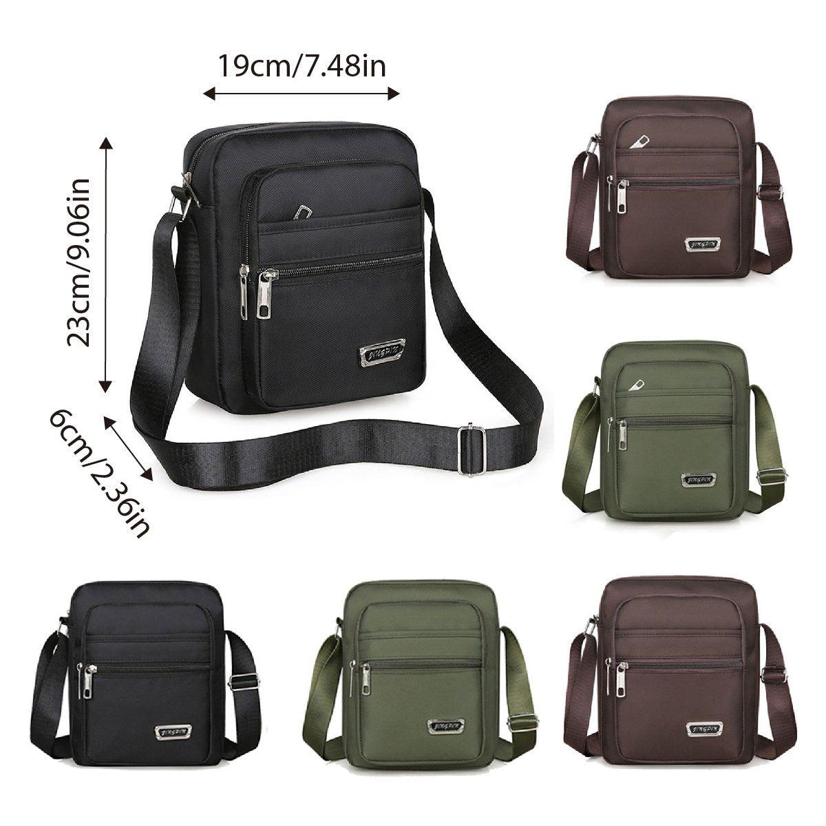 Mens Crossbody Shoulder Bag Travel Messenger Bag Casual Handbag for Boys and Men - Brown-4 zippers