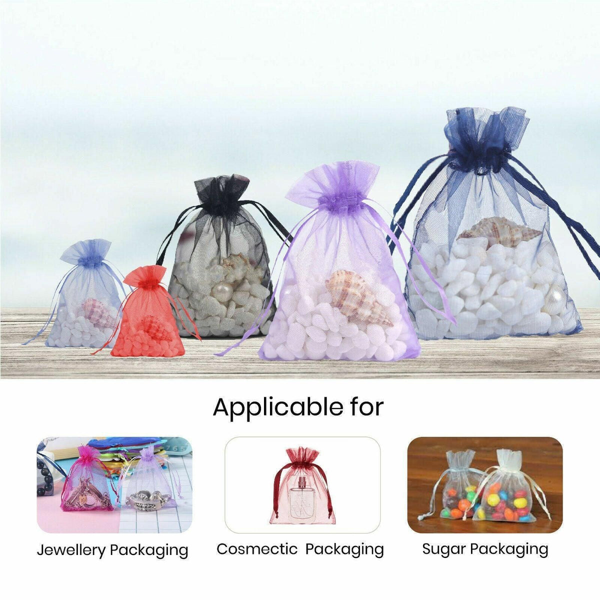 50 pcs Organza Bag Sheer Bags Jewellery Wedding Candy Packaging Sheer Bags 7*9 cm - Black/50PCS