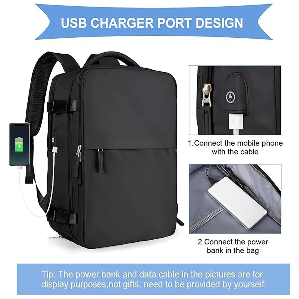 Waterproof Travel Backpack Outdoor Sports Shoulder Bag Hiking Camping Daypack - Black