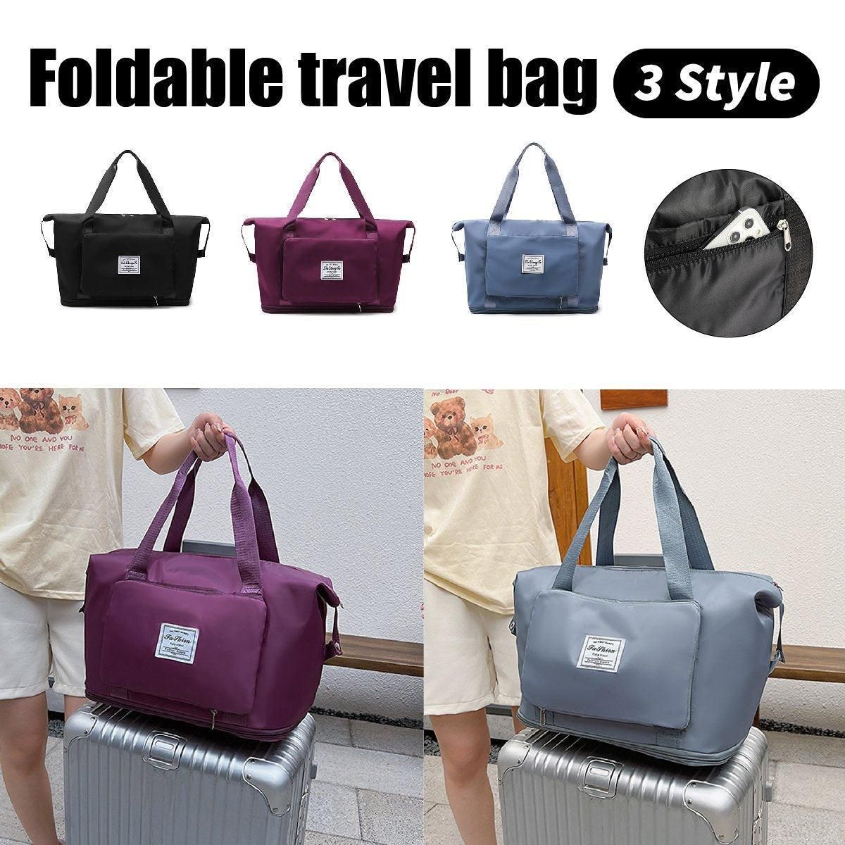 Large Capacity Travel Bag Foldable Luggage Tote Lightweight Storage Duffel Bag - Purple