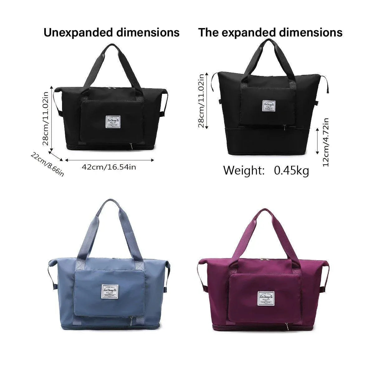 Large Capacity Travel Bag Foldable Luggage Tote Lightweight Storage Duffel Bag - Purple