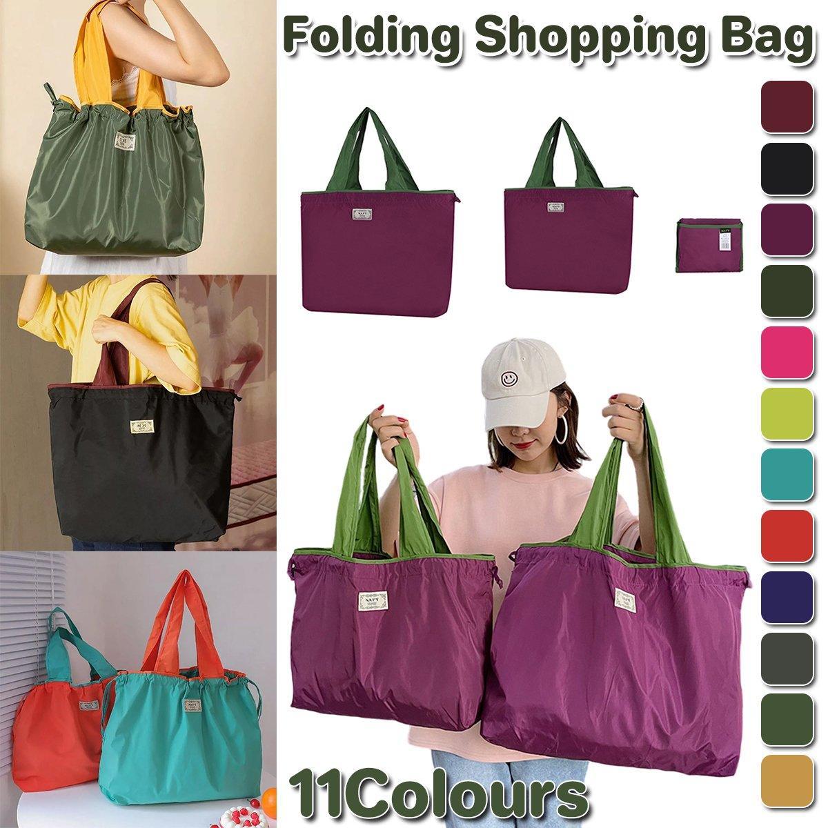 Ultra-Light Foldable Large Capacity Portable Shopping Bag with Drawstring Mouth - Lake Blue - S