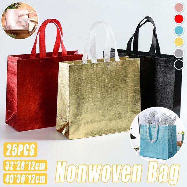 25PCS Embossed Non Woven Tote Bag Fashion Shopping Gift Packaging Red 40*30*12cm