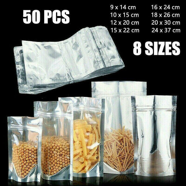 Clear Aluminum Foil Mylar Stand Up Retail Bags Zip Lock Pouches Pouch Packaging - 9*14+3CM-50PCS