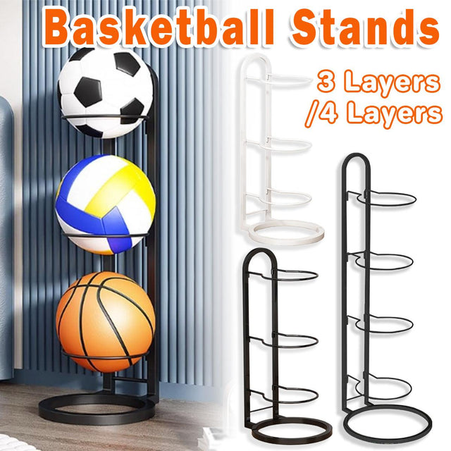 3/4Tier Basketball Stand Ball Organizer Storage Rack Basketball - Black-3 Layers