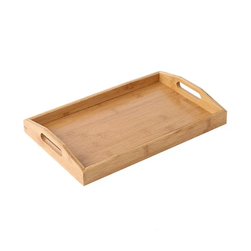 Rectangular Bamboo Tray Household Tea Serving Plate Kitchen Snack Dish Organizer - 40x29x5cm