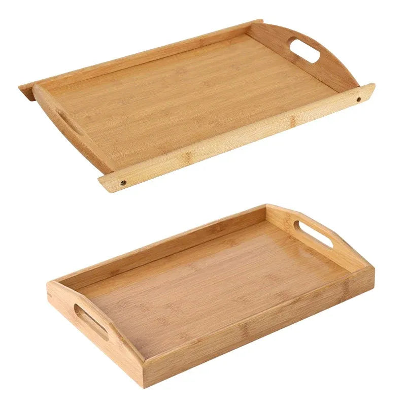 Rectangular Bamboo Tray Household Tea Serving Plate Kitchen Snack Dish Organizer - 40x29x5cm
