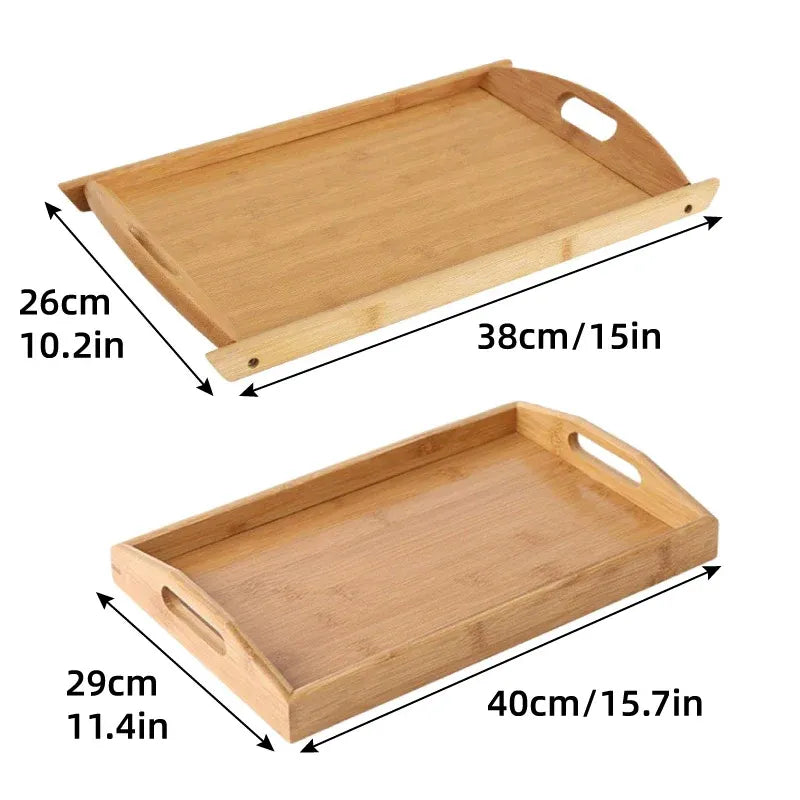 Rectangular Bamboo Tray Household Tea Serving Plate Kitchen Snack Dish Organizer - 40x29x5cm