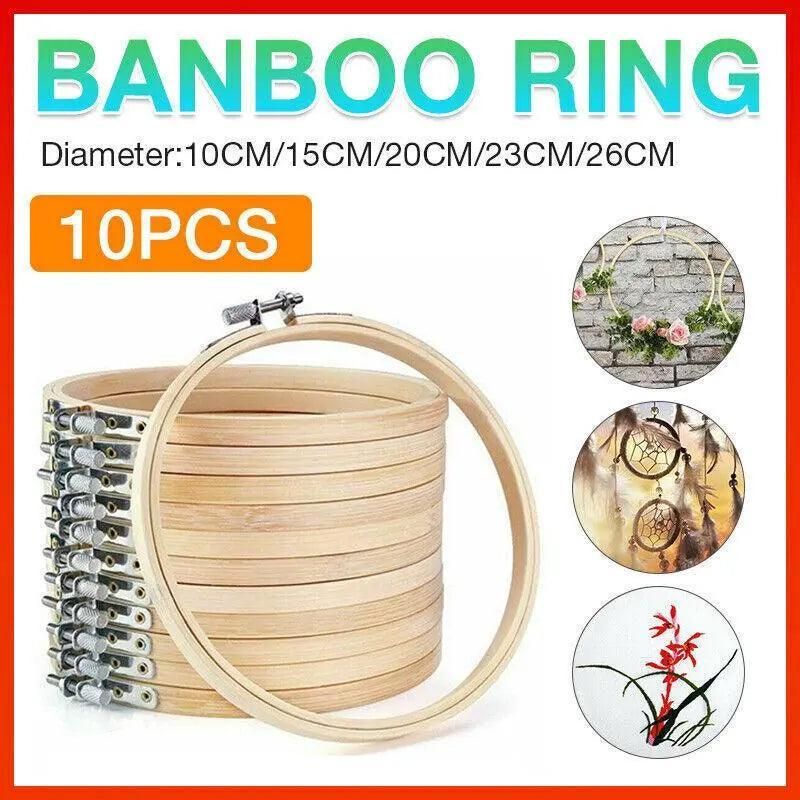 10PCS Bamboo Embroidery Hoops for Sewing Cross-Stitch & Wedding Crafts - 23CM