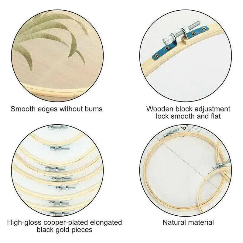 10PCS Bamboo Embroidery Hoops for Sewing Cross-Stitch & Wedding Crafts - 23CM