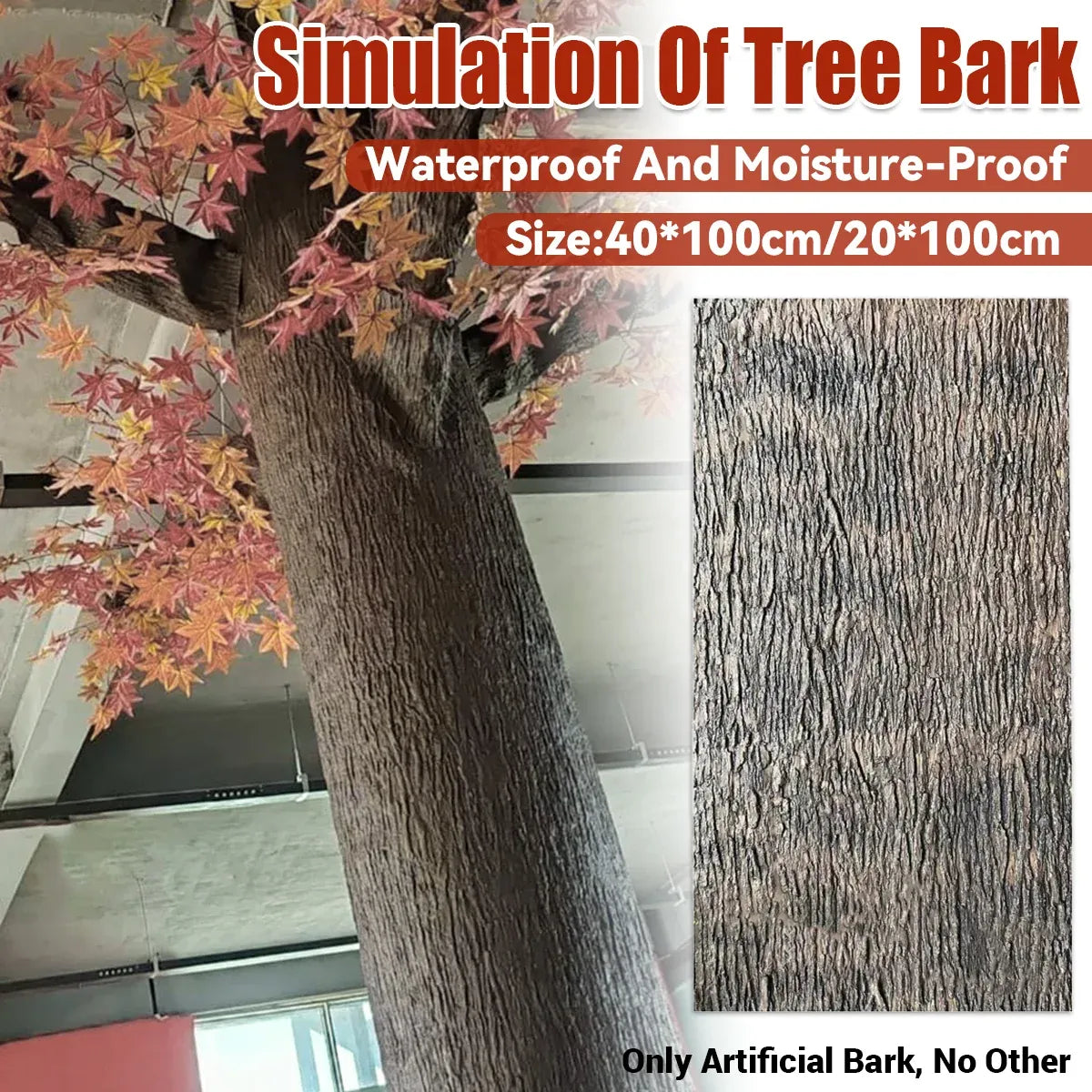 Simulation of Tree Bark Water Pipe Cover Decoration Realistic Texture Home Use - 40x100cm