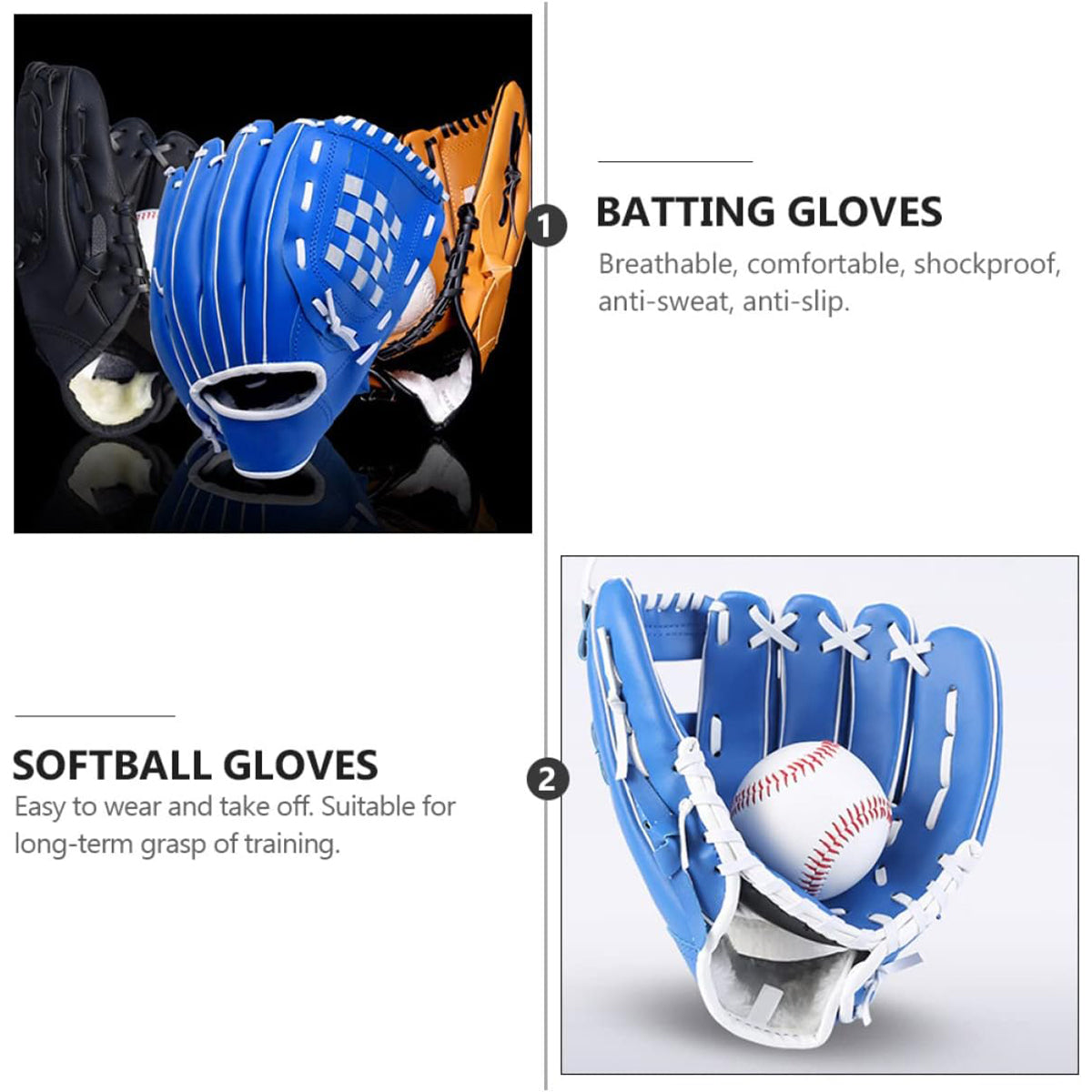 Baseball Glove Thickened Softball Glove Pitcher Mitt Sports Training Outdoor - Brown - 11.5in
