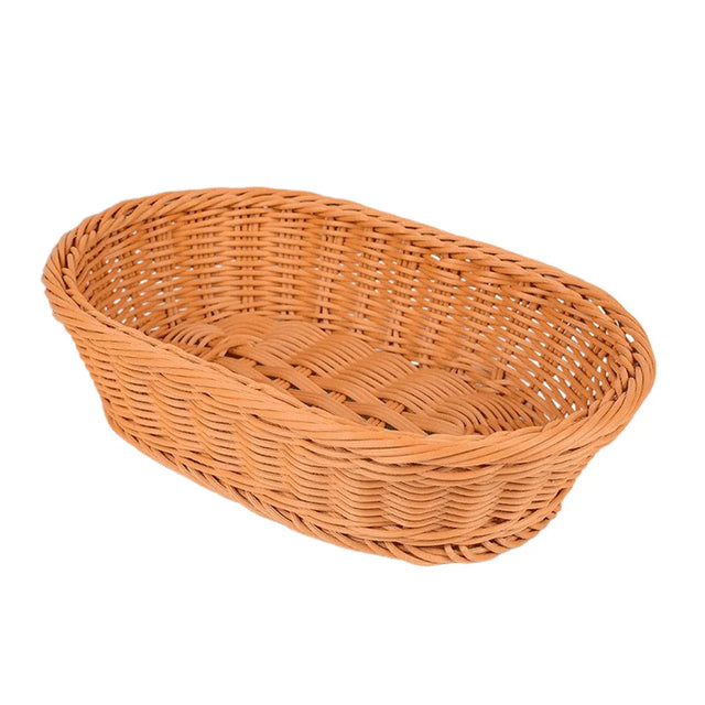 Imitation Rattan Plastic Basket Bread Fruit Vegetable Snack Storage Bin - 35cm