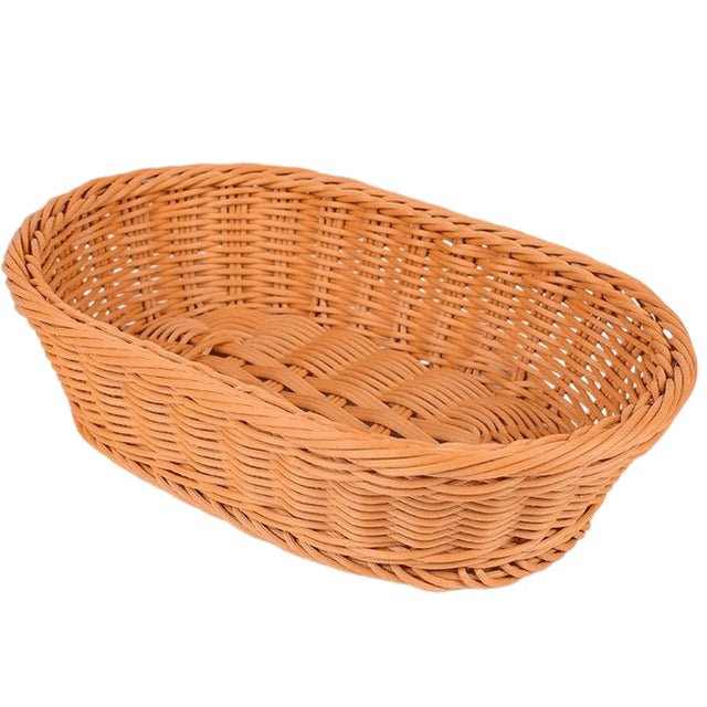 Imitation Rattan Plastic Basket Bread Fruit Vegetable Snack Storage Bin - 40cm