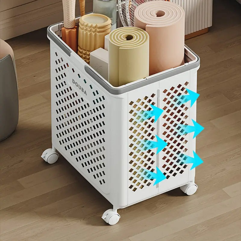 Folding Laundry Basket with Wheel Large Capacity Removable Dirty Clothes Storage - White-M