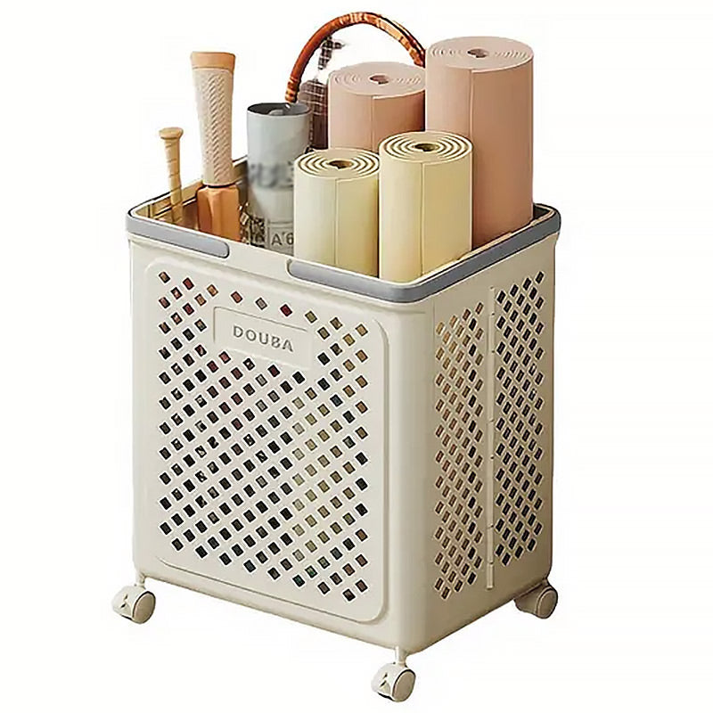 Folding Laundry Basket with Wheel Large Capacity Removable Dirty Clothes Storage - White-M