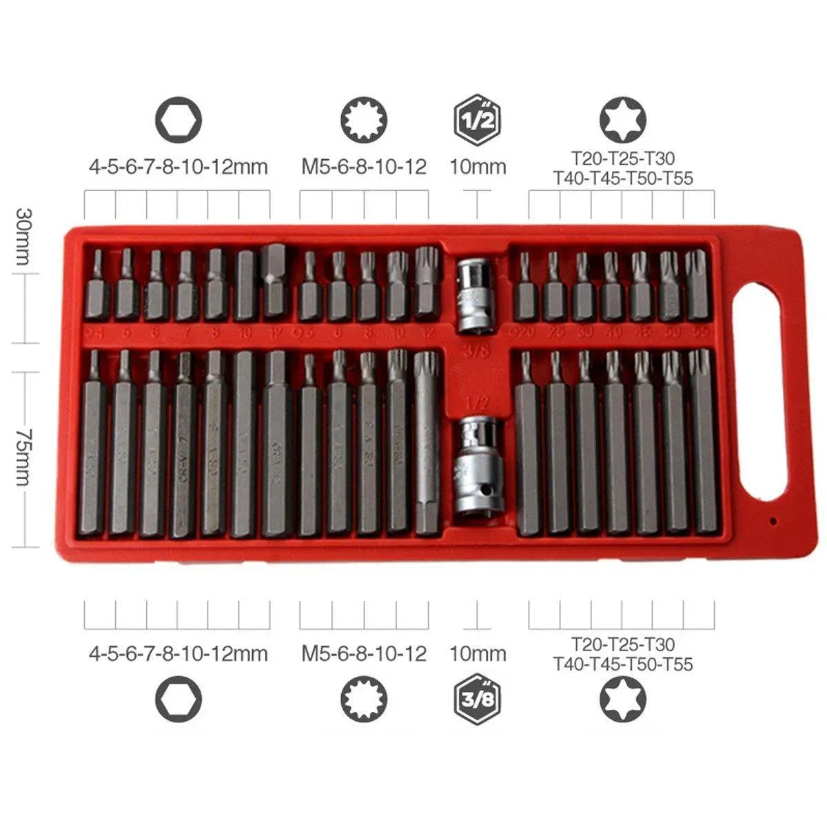 40pc Allen Hex Key Set Socket Bit 3/8 1/2 Drive Long Deep Torx Star Spline