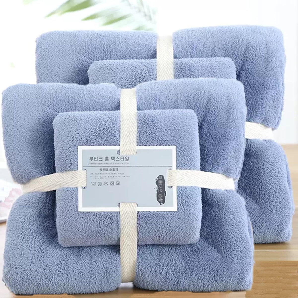 Coral Velvet Towel Set Bath Towels Soft Absorbent Quick Dry Face Hand Cloth Home - Blue