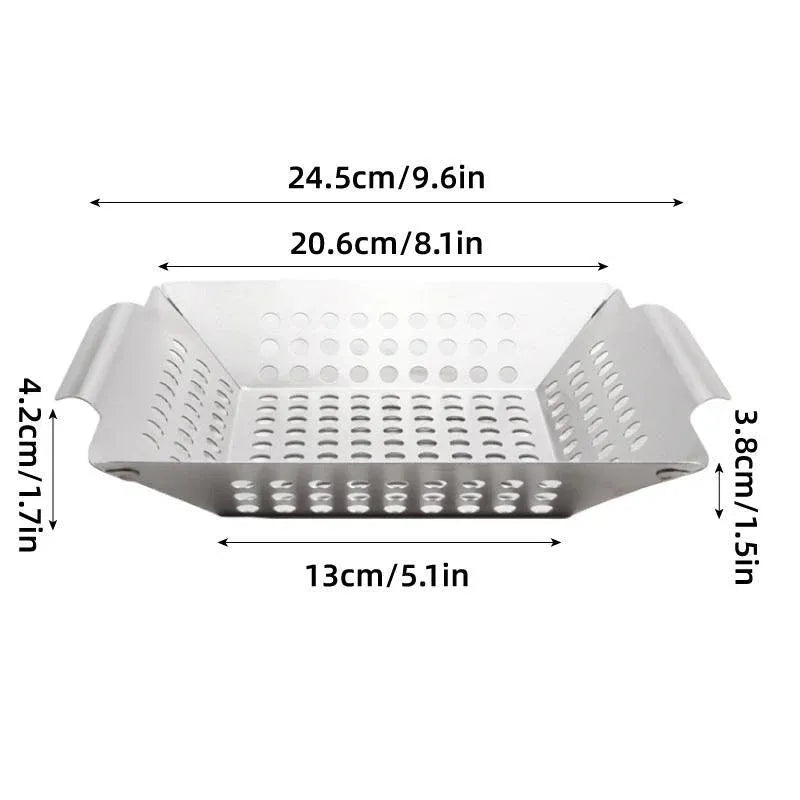 8 Inch Stainless Steel BBQ Grill Tray Perforated Pan Outdoor Barbecue Basket