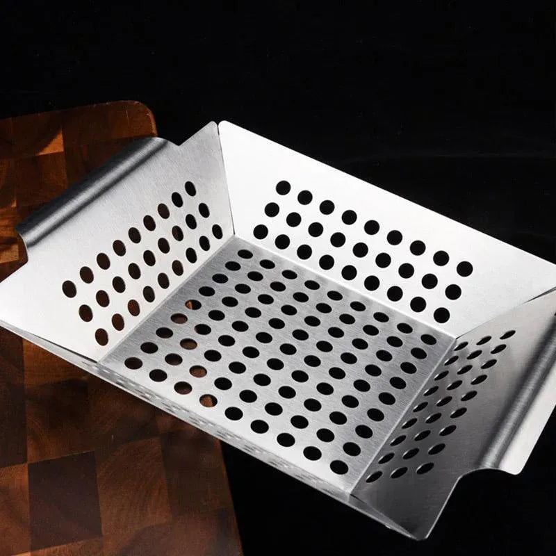 8 Inch Stainless Steel BBQ Grill Tray Perforated Pan Outdoor Barbecue Basket