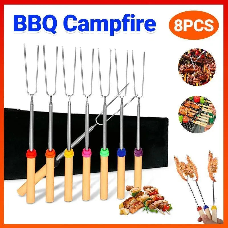 Marshmallow Roasting Sticks Extendable BBQ Forks for Campfire Barbecue Fun 8PCS