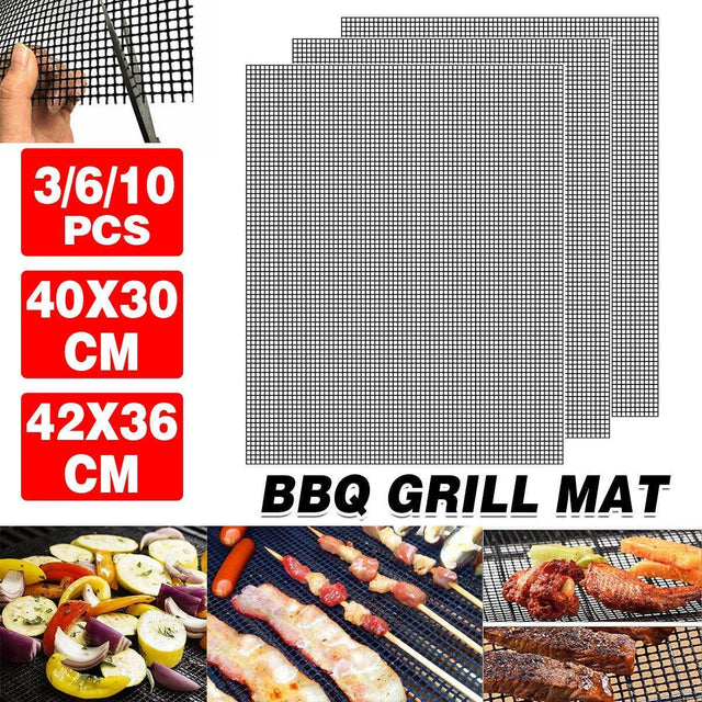 3/6/10PCS Non-Stick BBQ Grill Mat Mesh Liner Cooking Barbecue Sheet Baking Pad - 42X36cm-3PCS