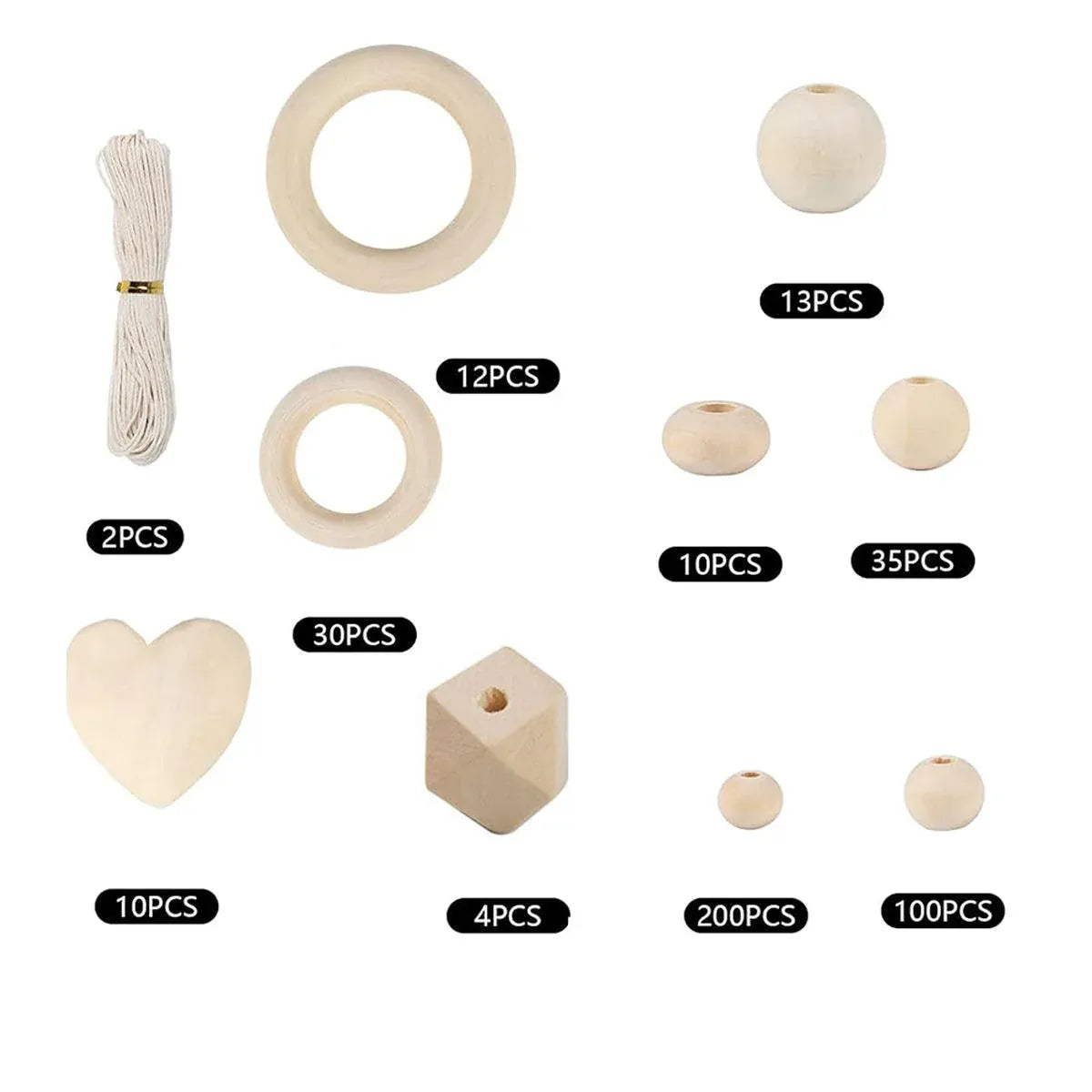414pcs DIY Beading Kit Round Wooden Beads Set Craft Jewelry Supplies Home Decor