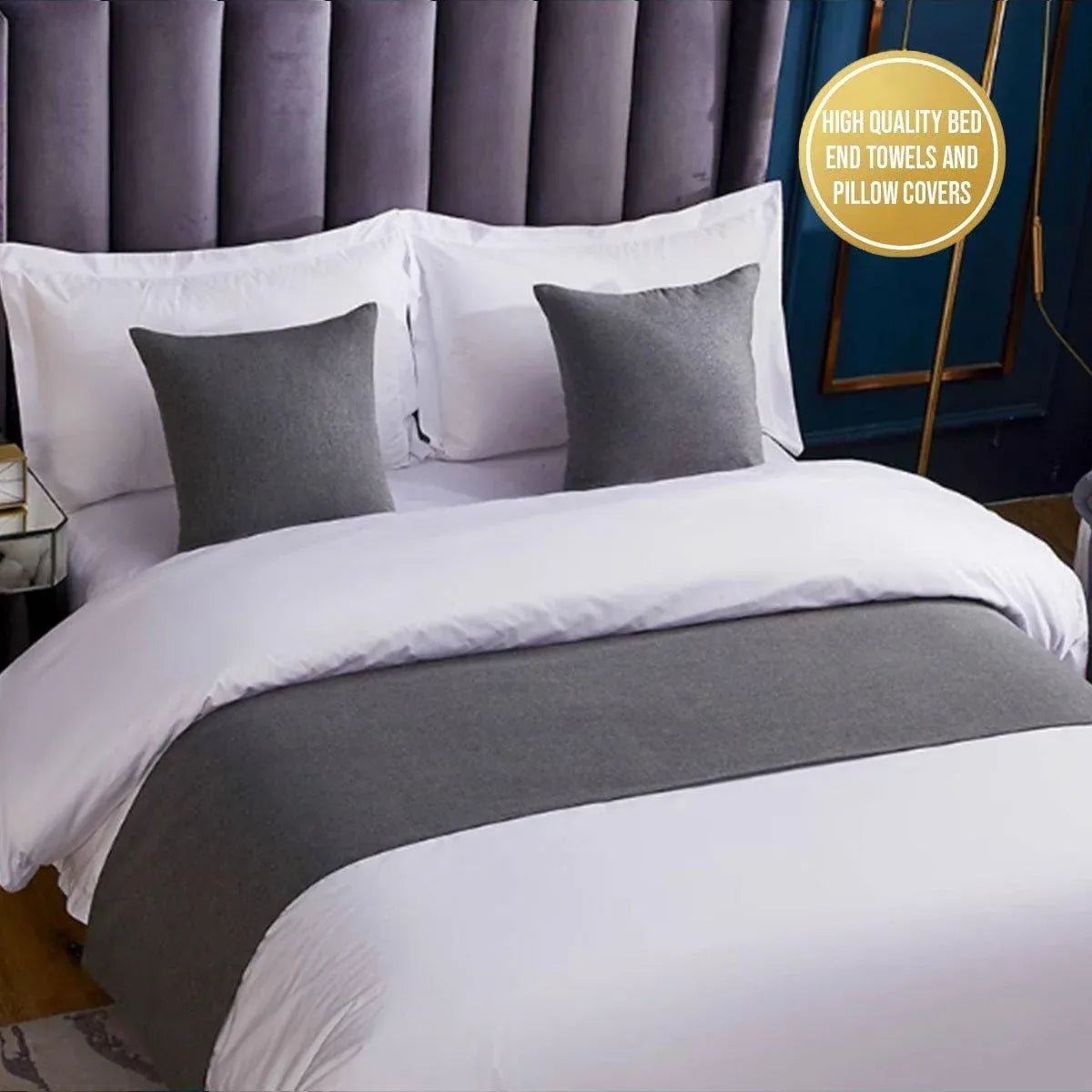 Luxury Hotel Bedding Set Bed End Towel Pillow Cover for Bedroom and Hotels - Grey-58x225cm-Bedend towel