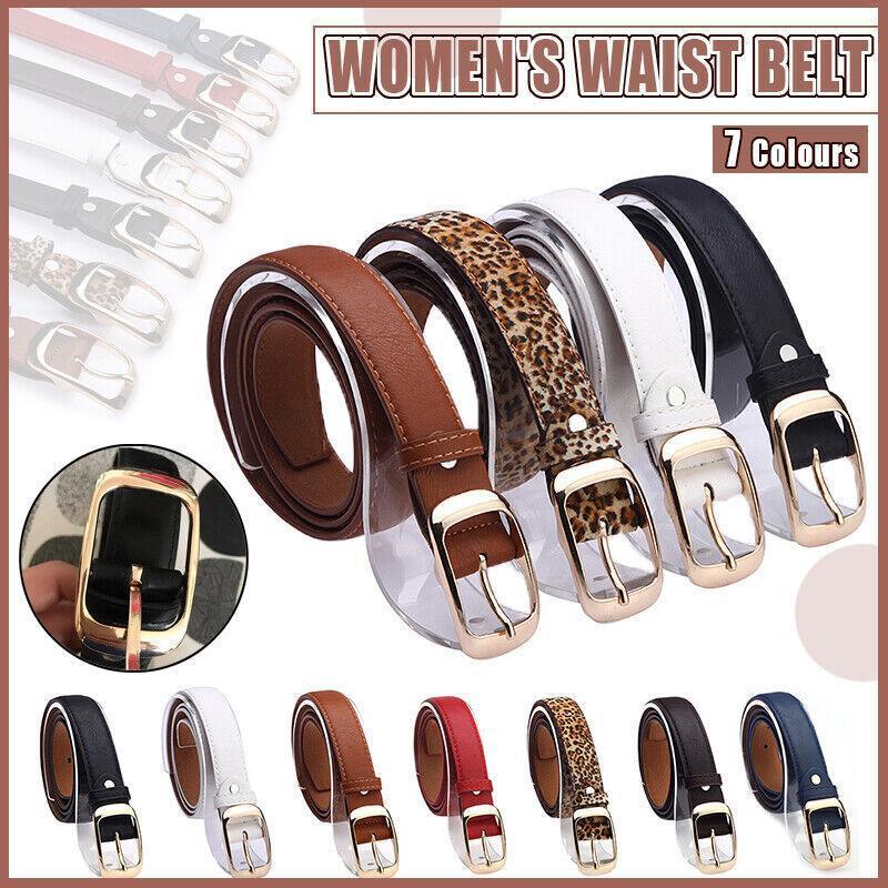 Ladies Leather Belt Classic Buckle Fashion Waist Strap for Jeans Dresses Casual - White