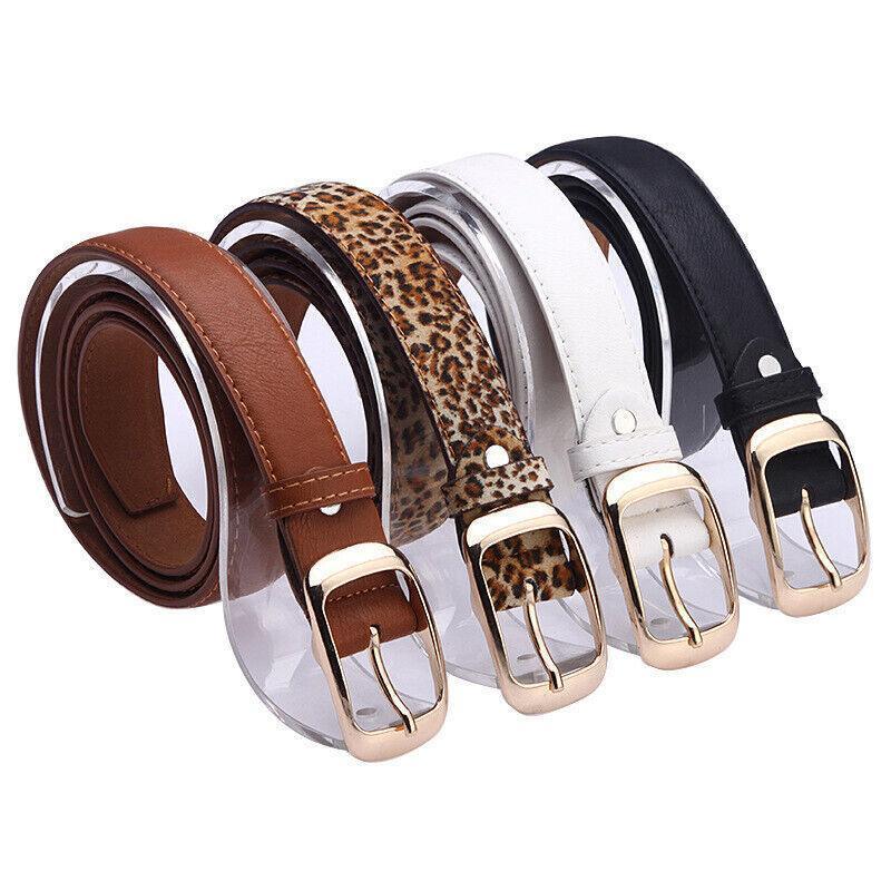 Ladies Leather Belt Classic Buckle Fashion Waist Strap for Jeans Dresses Casual - White