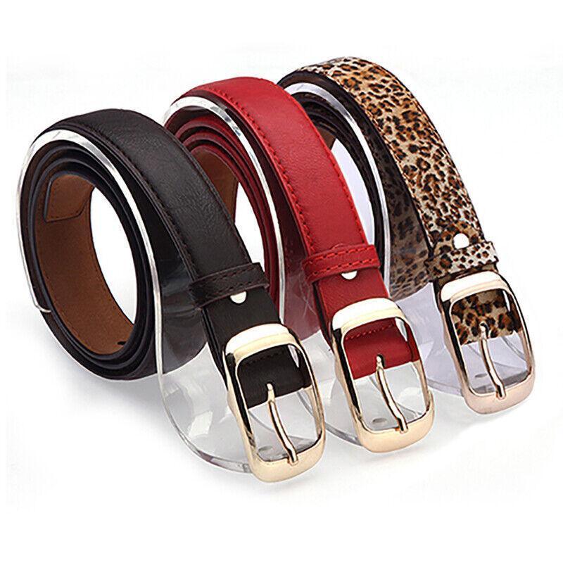 Ladies Leather Belt Classic Buckle Fashion Waist Strap for Jeans Dresses Casual - White