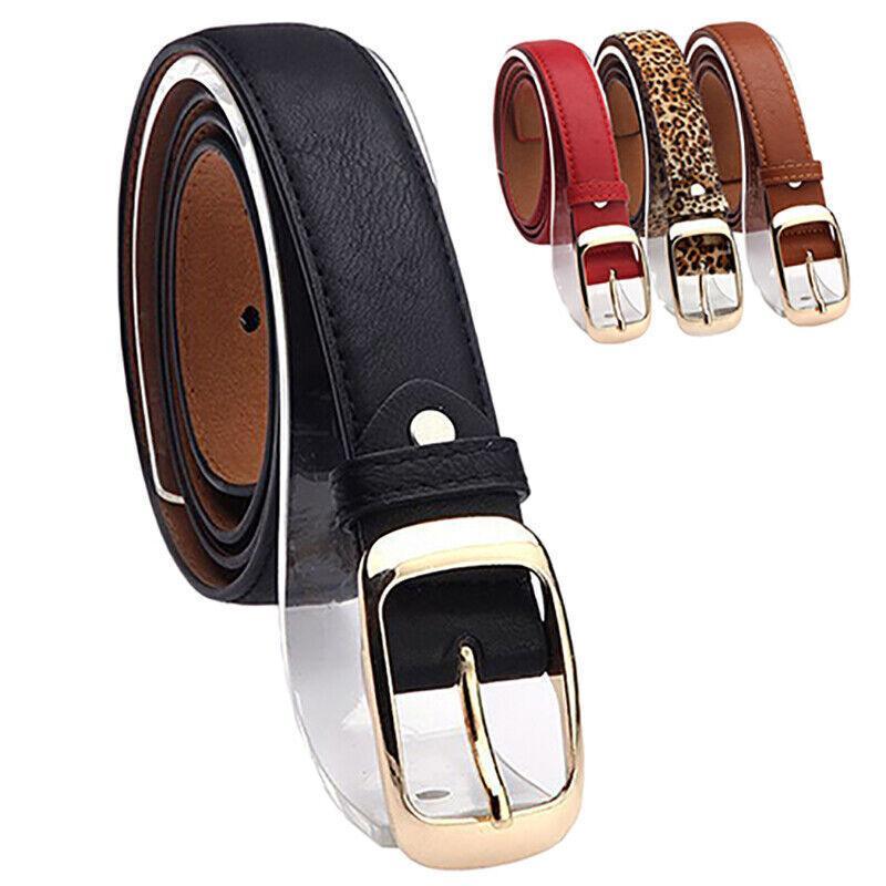 Ladies Leather Belt Classic Buckle Fashion Waist Strap for Jeans Dresses Casual - White
