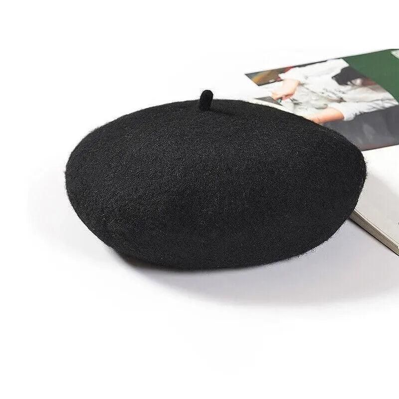 Women Ladies Beanie Wool French Beret Newsboy Hat Cap Winter Warm Hats Girls - Black