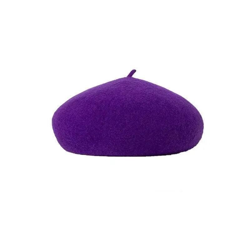 Women Ladies Beanie Wool French Beret Newsboy Hat Cap Winter Warm Hats Girls - Purple