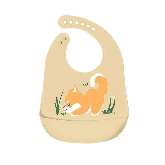 Silicone Waterproof Feeding Bib Apron w/Pouch Easy Clean Smock Mealtime Puppy