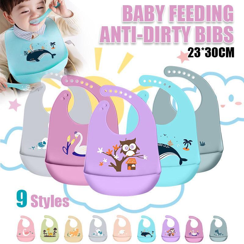 Silicone Waterproof Feeding Bib Apron with Pouch Easy to Clean Smock for Mealtime Use - Purple Swan