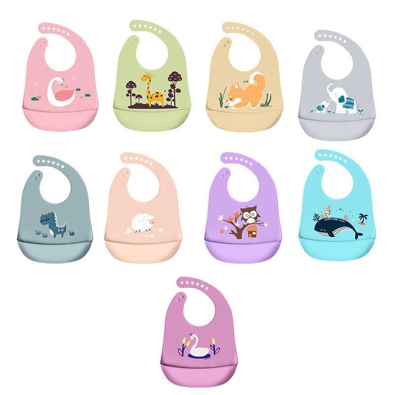 Silicone Waterproof Feeding Bib Apron with Pouch Easy to Clean Smock for Mealtime Use - Purple Swan