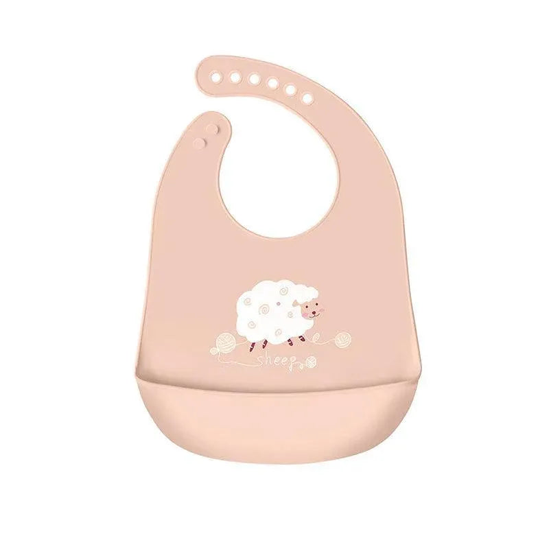 Silicone Waterproof Feeding Bib Apron w/Pouch Easy Clean Smock Mealtime Sheep