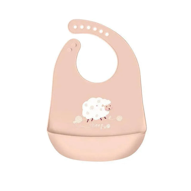 Silicone Waterproof Feeding Bib Apron w/Pouch Easy Clean Smock Mealtime Sheep