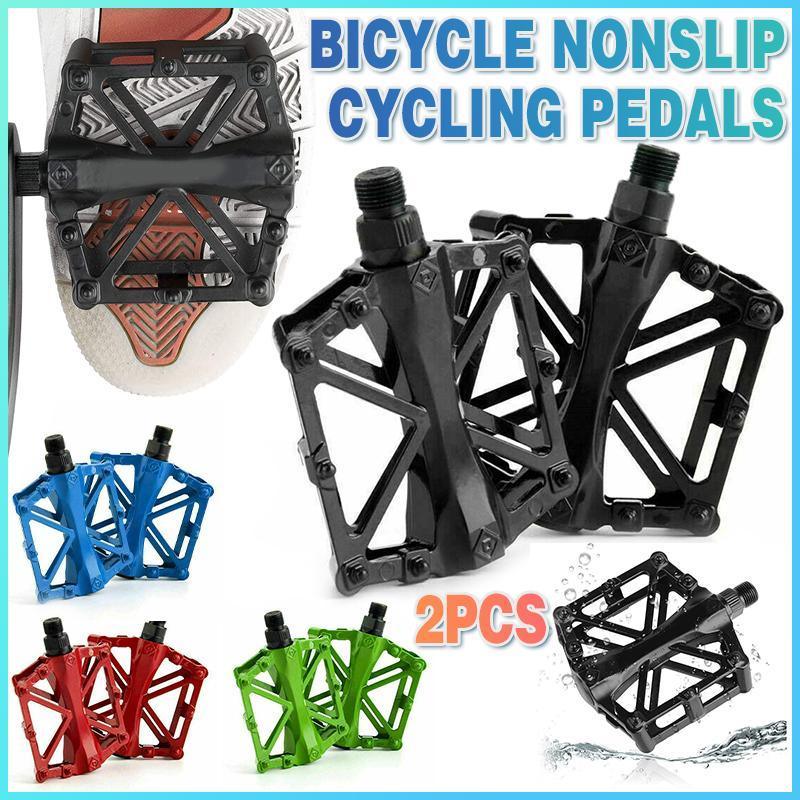 Bike Pedals Alloy Mountain Road MTB Colored Bicycle Nonslip Cycling Pedals 9/16" - Black
