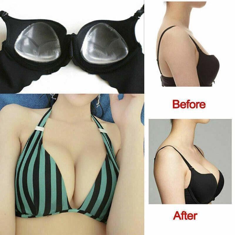 Triangle Push-Up Silicone Bra Inserts Breasts Pad Bikini Bra Cleavage Enhancers - Transparent-Small
