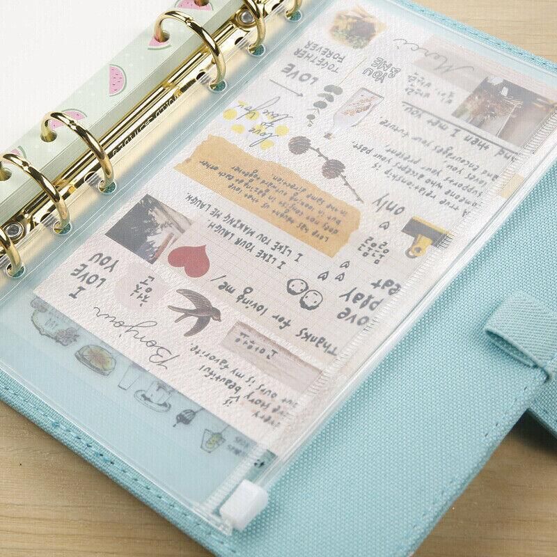 12X A5/A6/A7 Binder Pocket Zipper 6 Holes Pvc Document Filling Bags Clear Kit - A6(17*11CM)